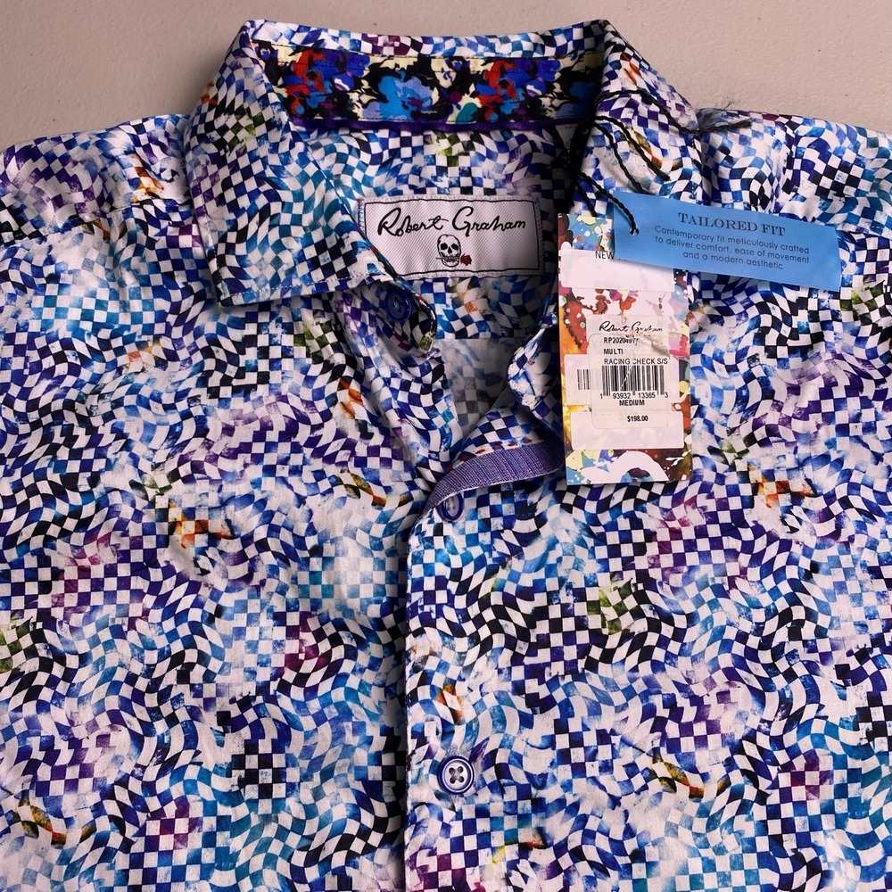 NEW Robert Graham Shirt M Mens Winner Circle Racing Check Tailored S/S Button Up